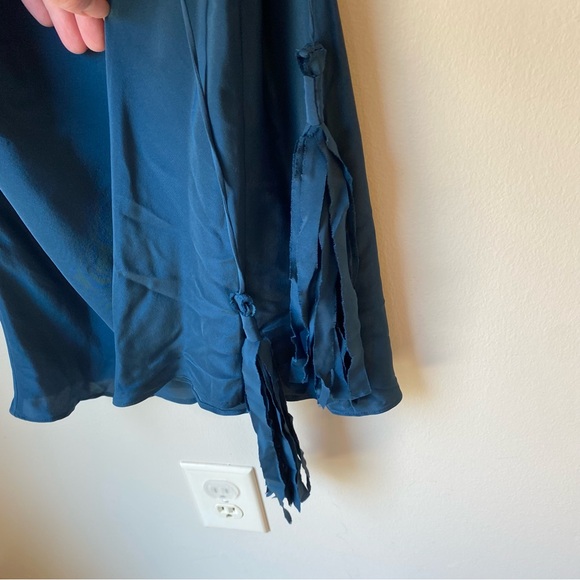 LIA KES 100% Silk Dress Navy Blue Midi Tassel Boatneck Side Tie - Picture 7 of 9